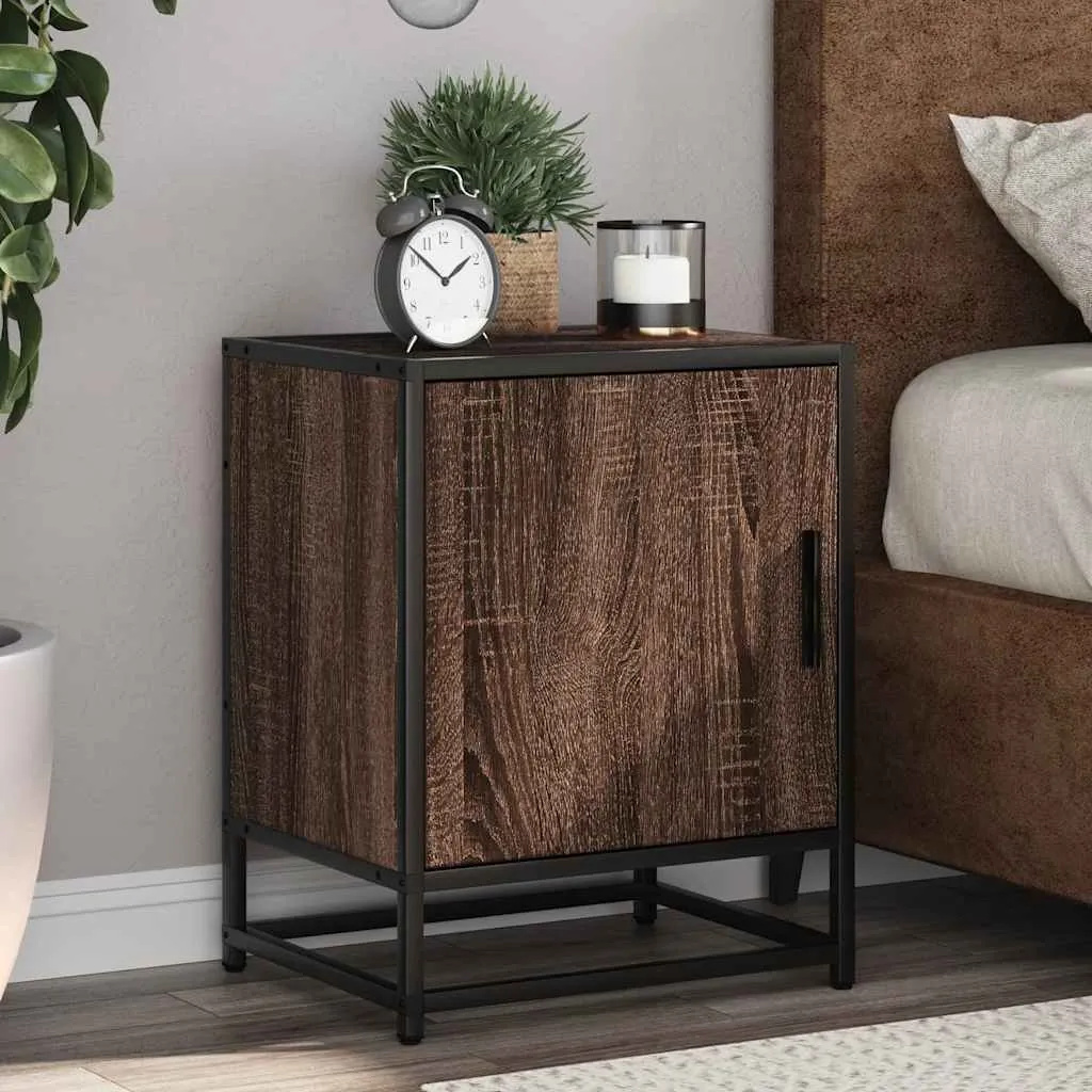 vidaxl noćni ormarić smeđi hrast 40x31x50 cm konstruirano drvo i metal - slika 1