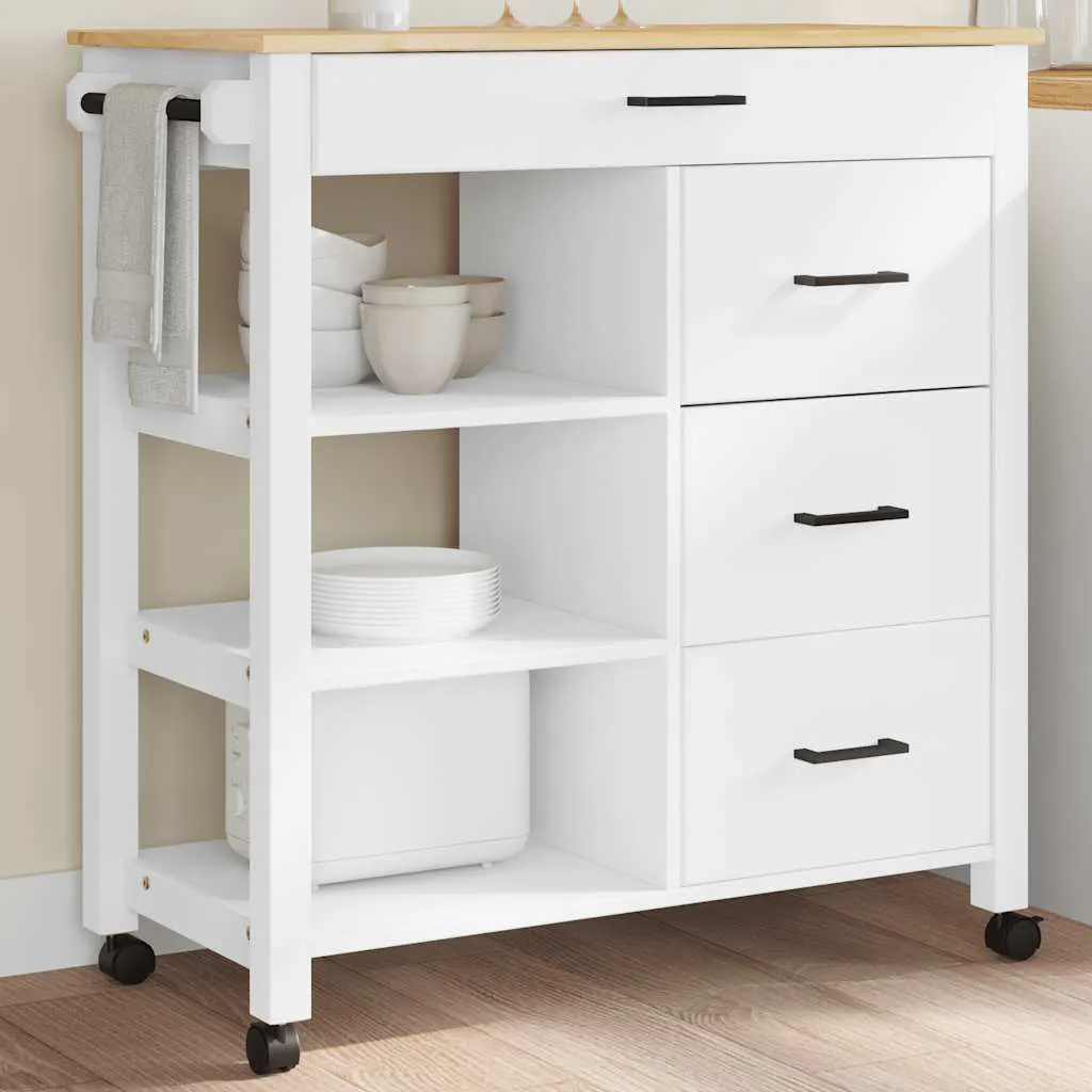 vidaXL Kuhinjska kolica MONZA 84 x 40 x 88,5 cm bijela od masivne borovine - Venlo