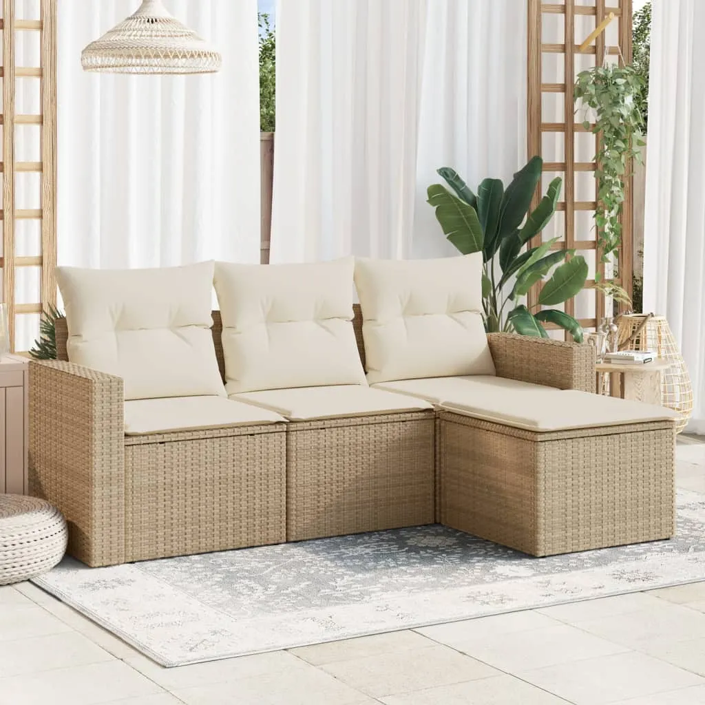 vidaXL 4-dijelni set vrtnih sofa s jastucima bež od poliratana - Venlo