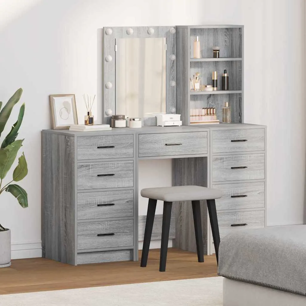 vidaXL Toaletni stol 3 kom. Siva 40 x 41 x 135 cm Konstruirano drvo - Venlo