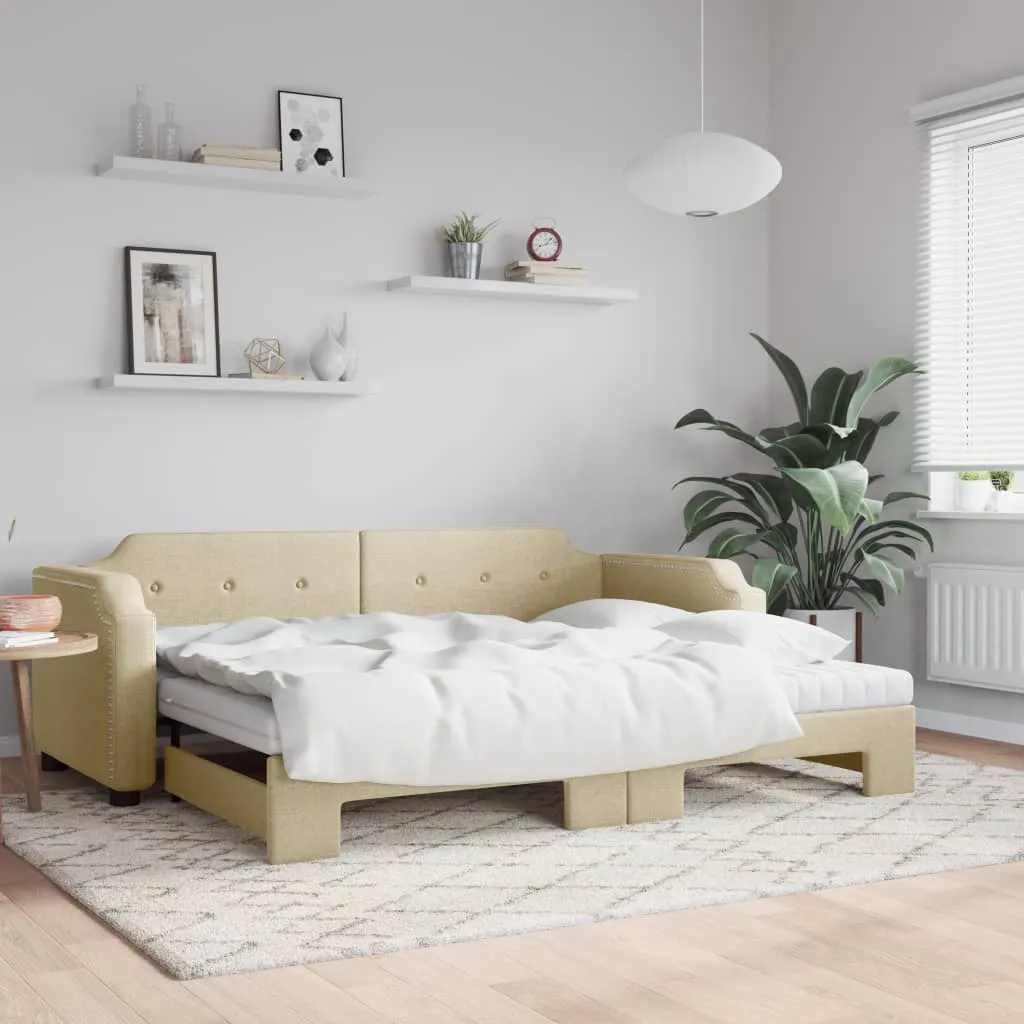 vidaXL Dnevni krevet na razvlačenje s madracima krem 90x200 cm tkanina - Venlo