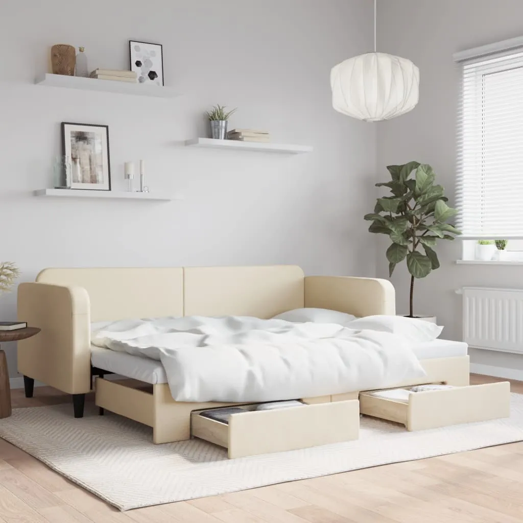 vidaXL Dnevni krevet na razvlačenje s ladicama krem 80x200 cm tkanina - Venlo