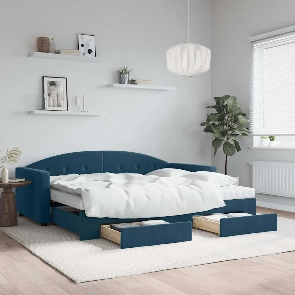 vidaXL Dnevni krevet na razvlačenje s ladicama plavi 90x200 cm baršun - Venlo