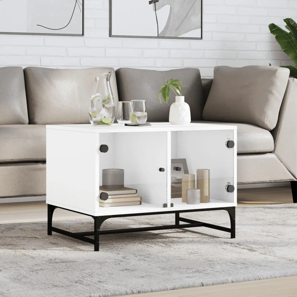 vidaXL Stolić za kavu sa staklenim vratima bijeli 68,5 x 50 x 50 cm - Venlo