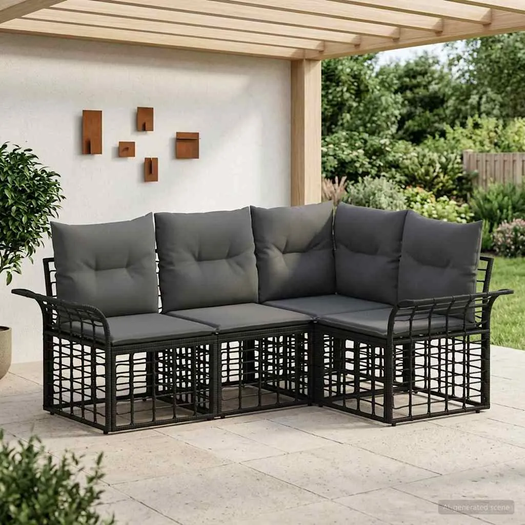 vidaXL Set vanjskih sofa 4 kom. Crna i tamno siva Poliester - Venlo