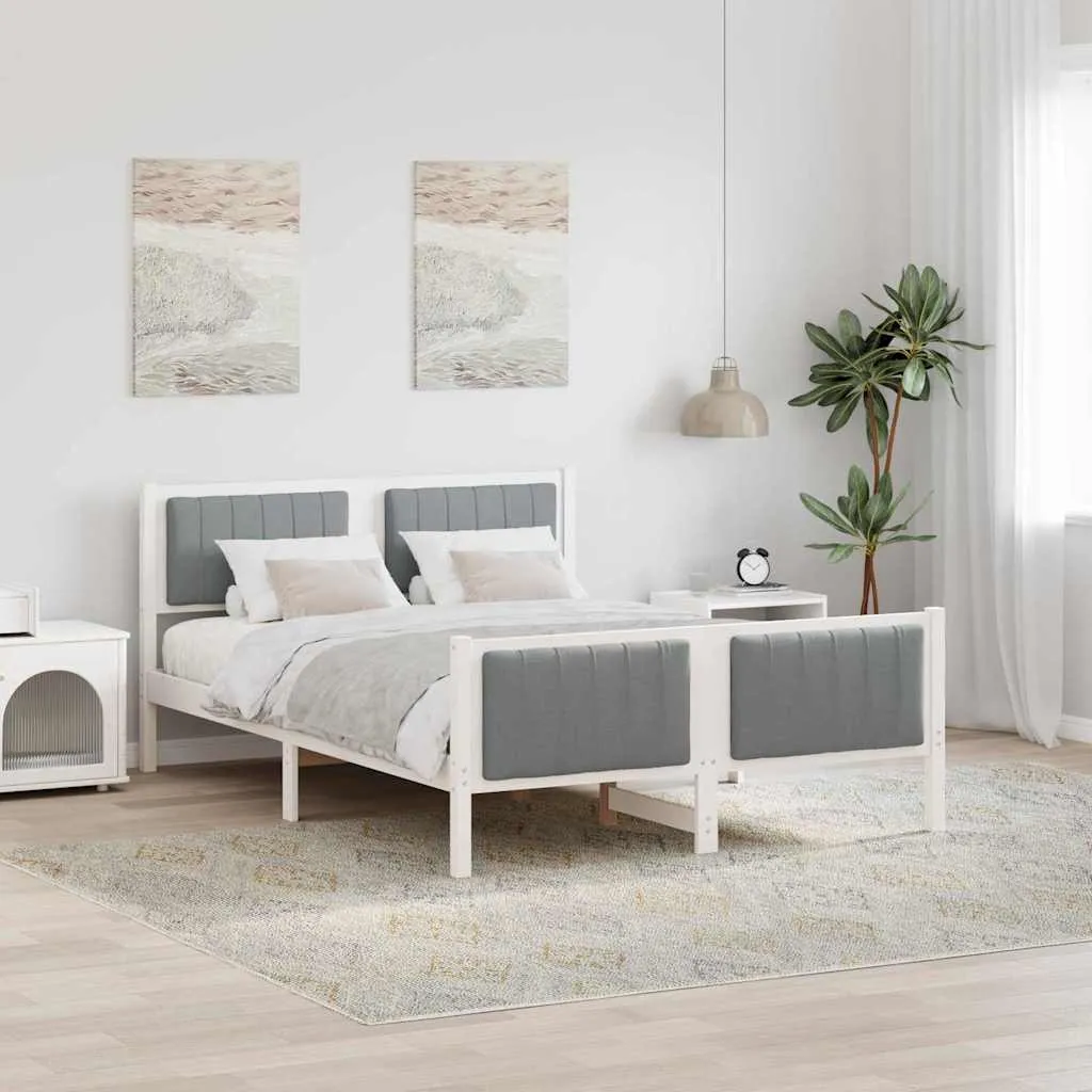 vidaXL Okvir kreveta s uzglavljem Bijela i svijetlosiva 140 x 200 cm - Venlo