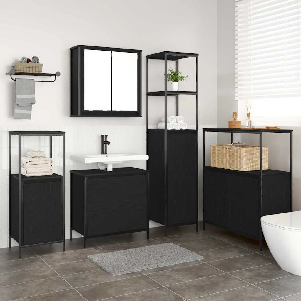 vidaXL Set namještaja za kupaonicu 5 kom. Crna 36 x 35 x 165 cm - Venlo