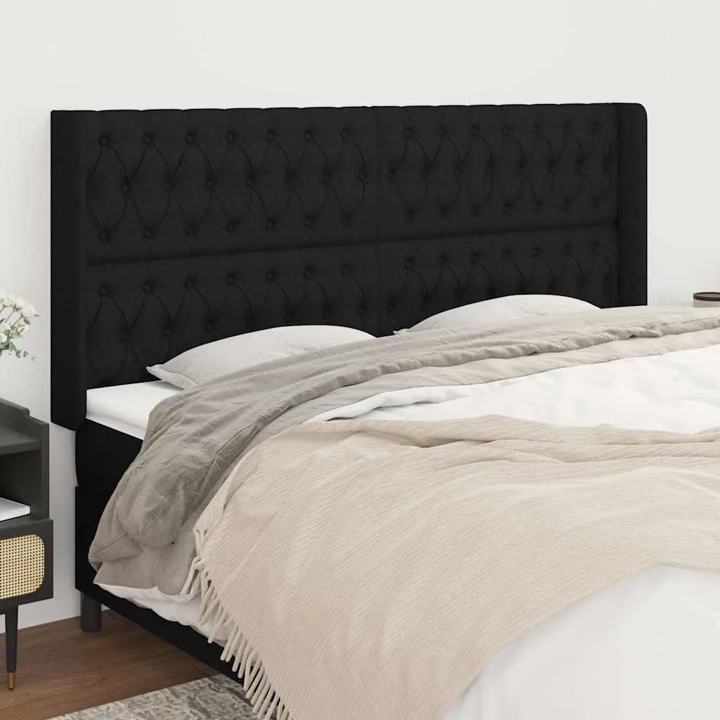 vidaXL Uzglavlje s ušima crno 183x16x118/128 cm od tkanine - Venlo