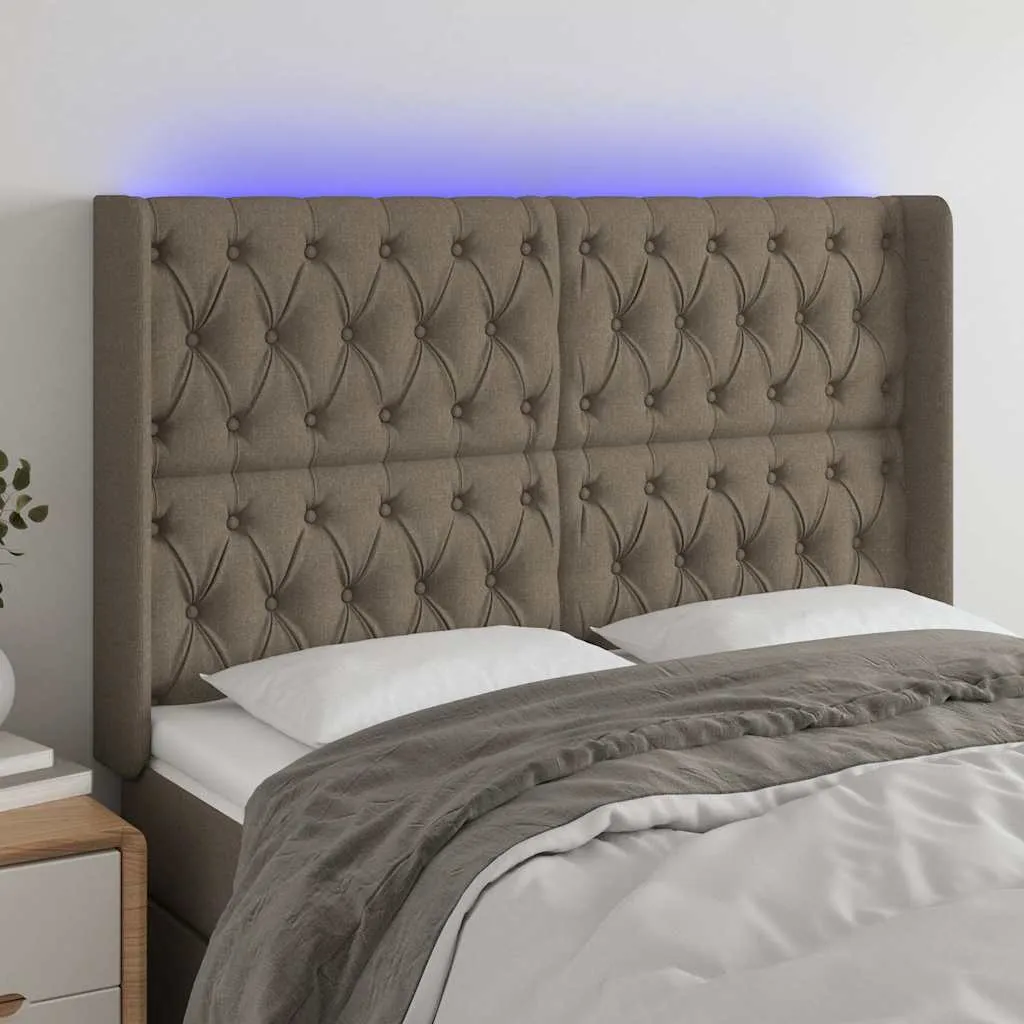 vidaXL LED uzglavlje smeđesivo 163 x 16 x 118/128 cm od tkanine - Venlo