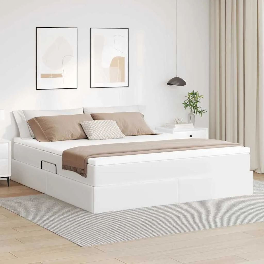 vidaXL Krevet s madracem i skladištem Bijelo 160 x 200 cm Lažna koža - Venlo