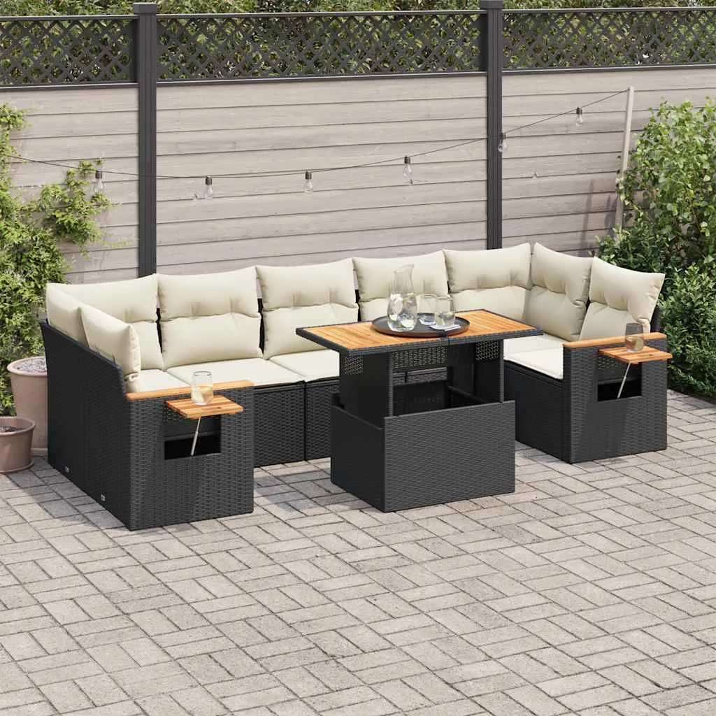 vidaxl 8-dijelni set vrtnih sofa od poliratana s jastucima crni bagrem - slika 1