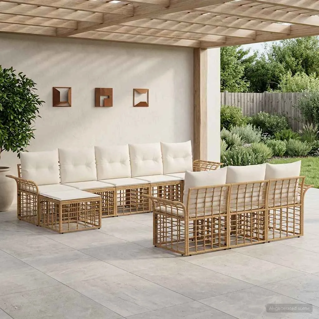 vidaXL Set vanjskih sofa 10 kom. Prirodna i krema bijela Poliester - Venlo