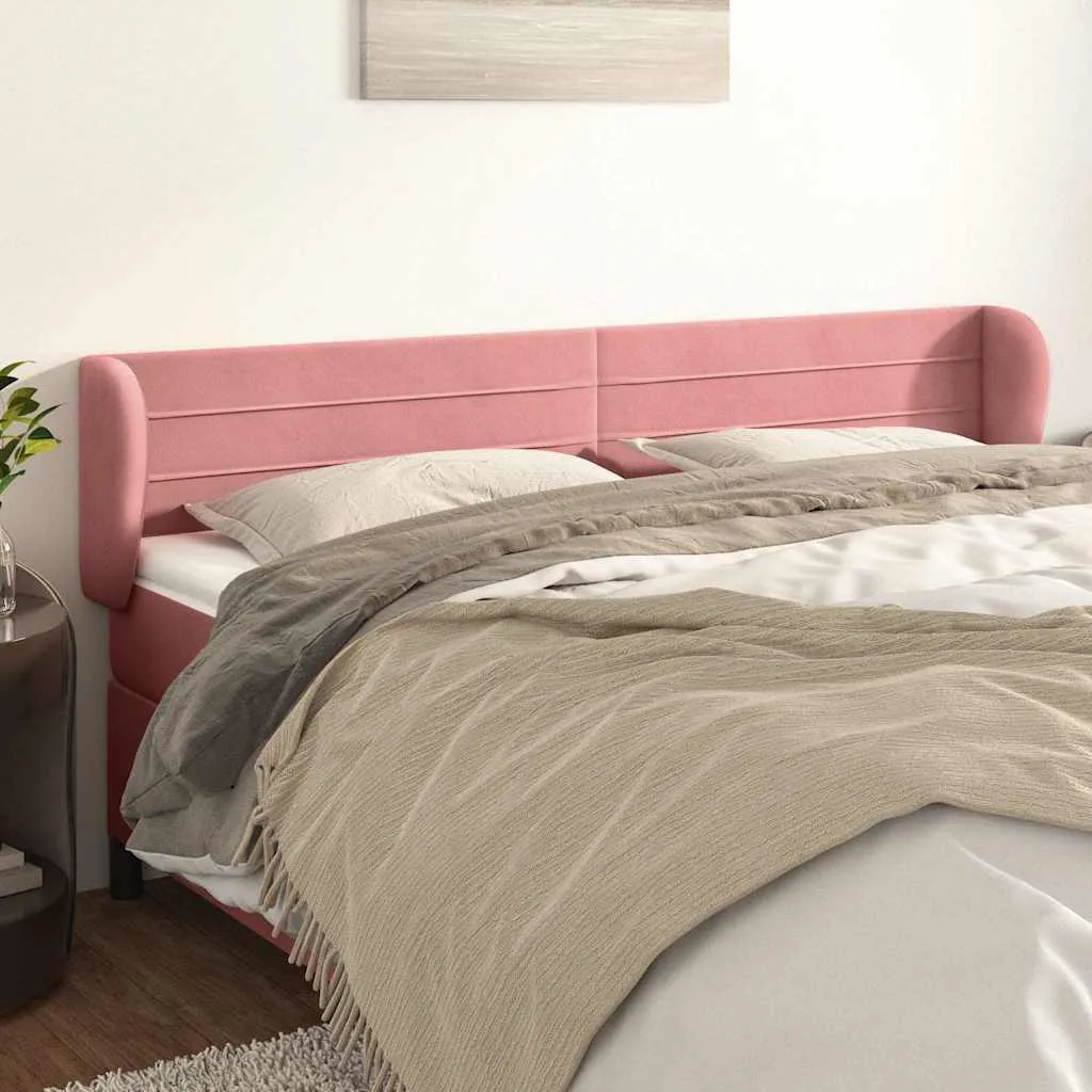 vidaXL Uzglavlje s ušima ružičasto 203x23x78/88 cm baršunasto - Venlo