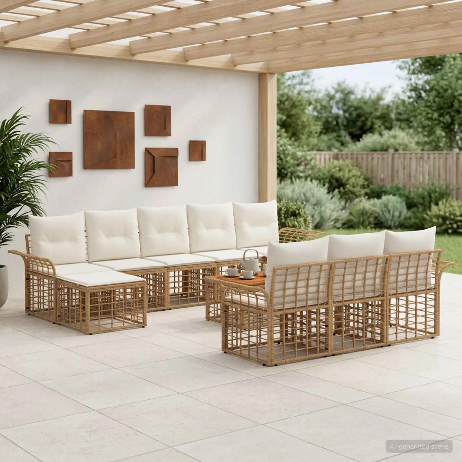vidaXL Set vanjskih sofa 11 kom. Prirodna i krema bijela Poliester - Venlo