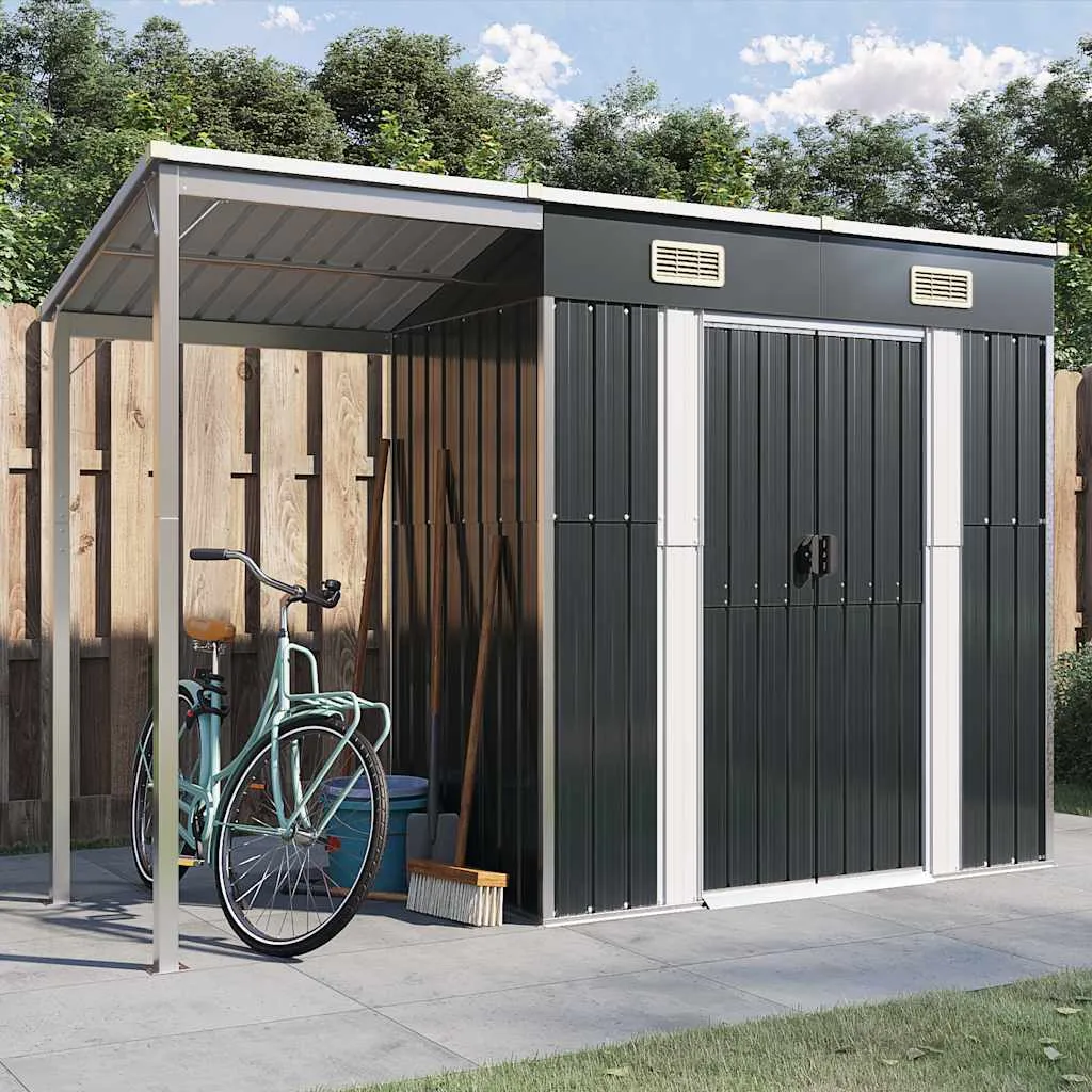 vidaXL Vrtna kućica s produženim krovom antracit 277x107x181cm čelik - Venlo