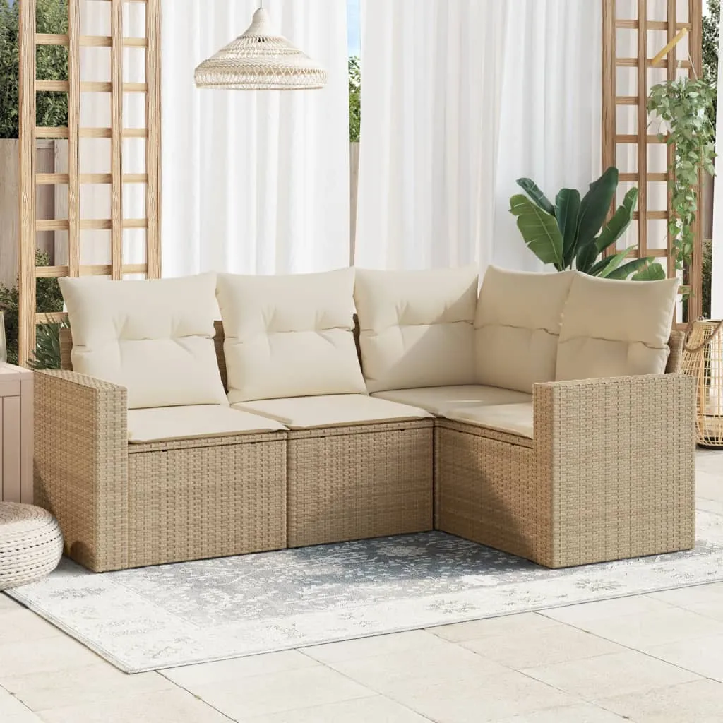 vidaXL 4-dijelni set vrtnih sofa s jastucima bež od poliratana - Venlo