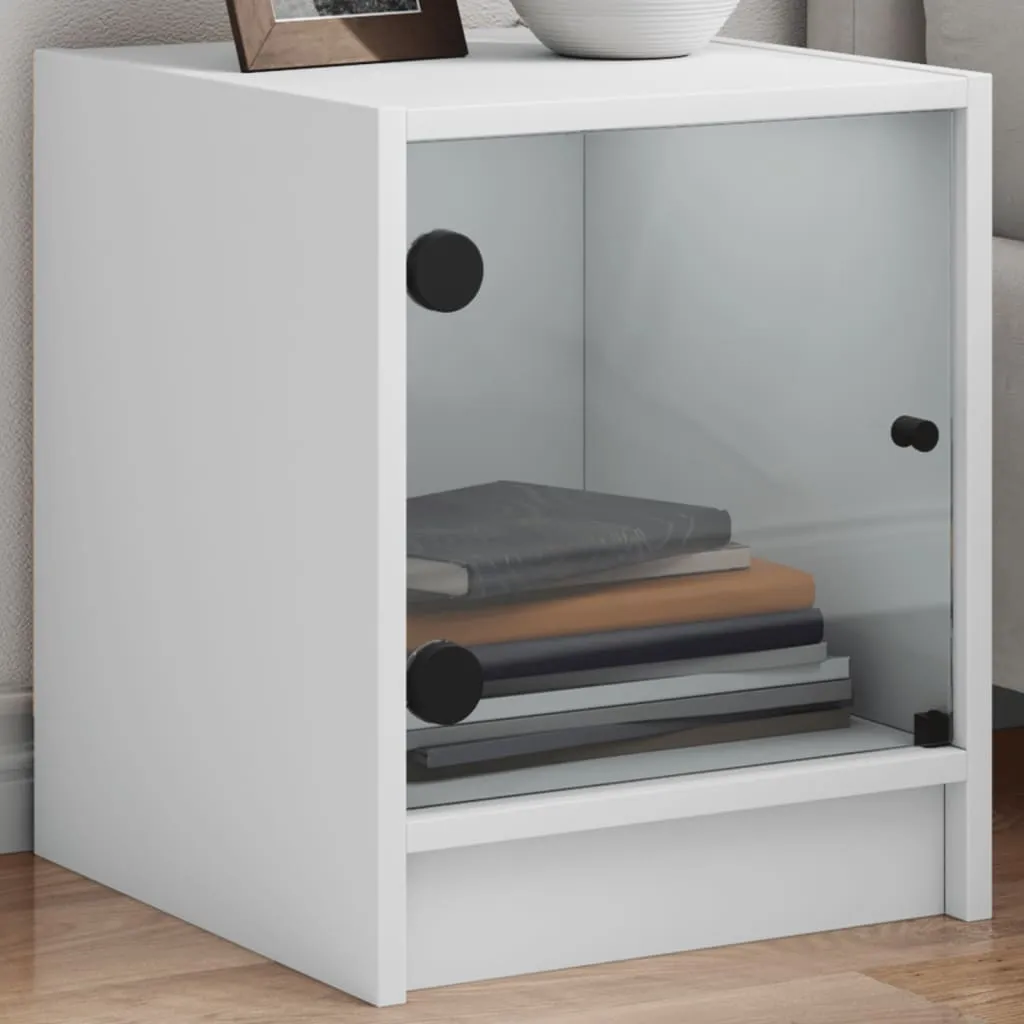 vidaXL Noćni ormarići sa staklenim vratima 2 kom bijeli 35x37x42 cm - Venlo