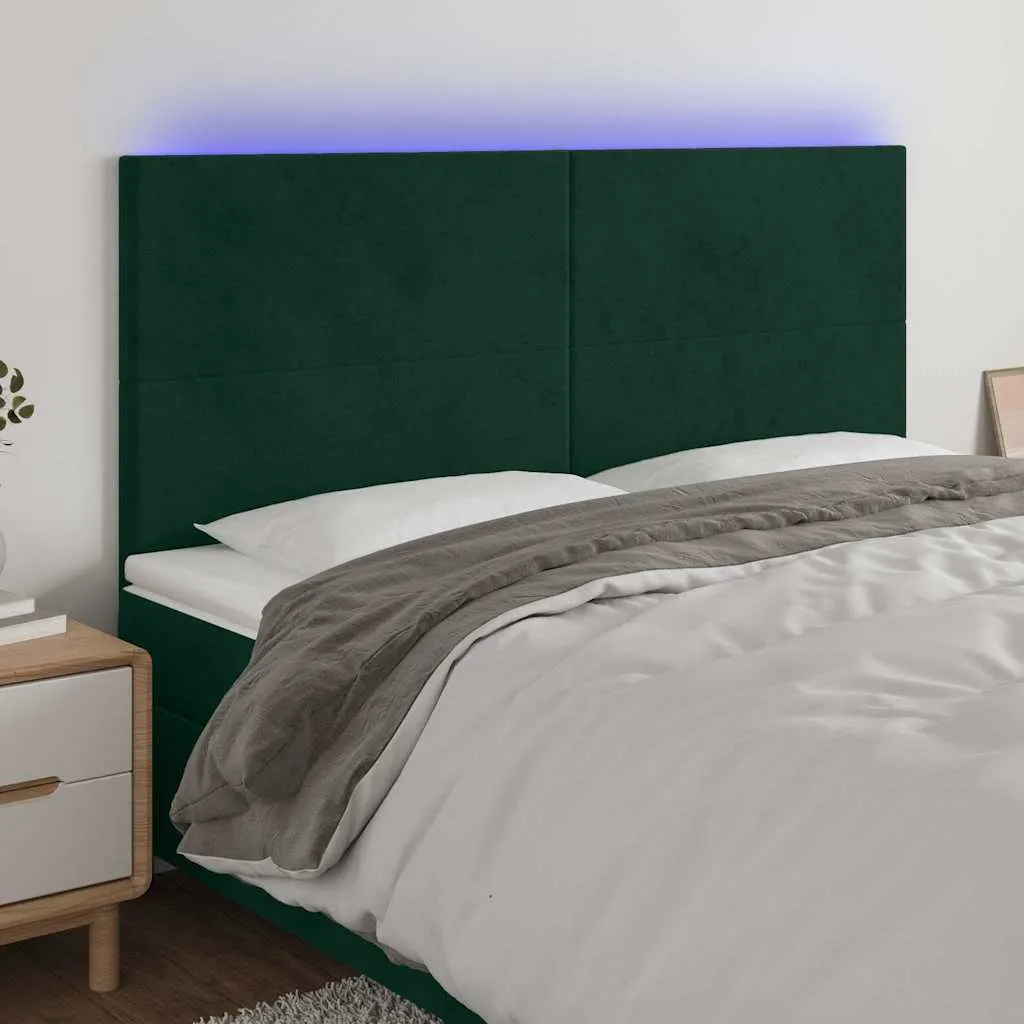 vidaXL LED uzglavlje tamnozeleno 200x5x118/128 cm baršunasto - Venlo