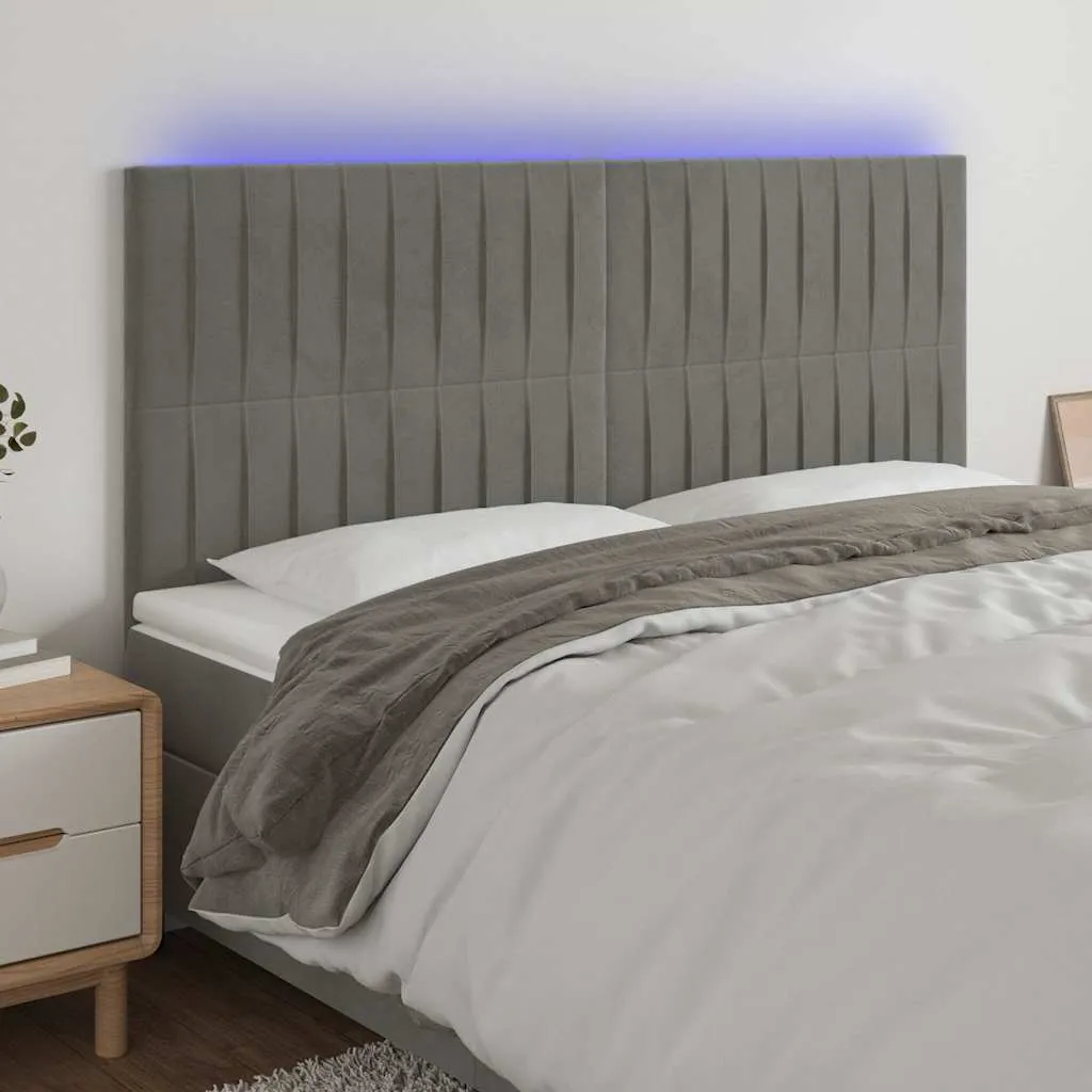vidaXL LED uzglavlje svjetlosivo 200x5x118/128 cm baršunasto - Venlo