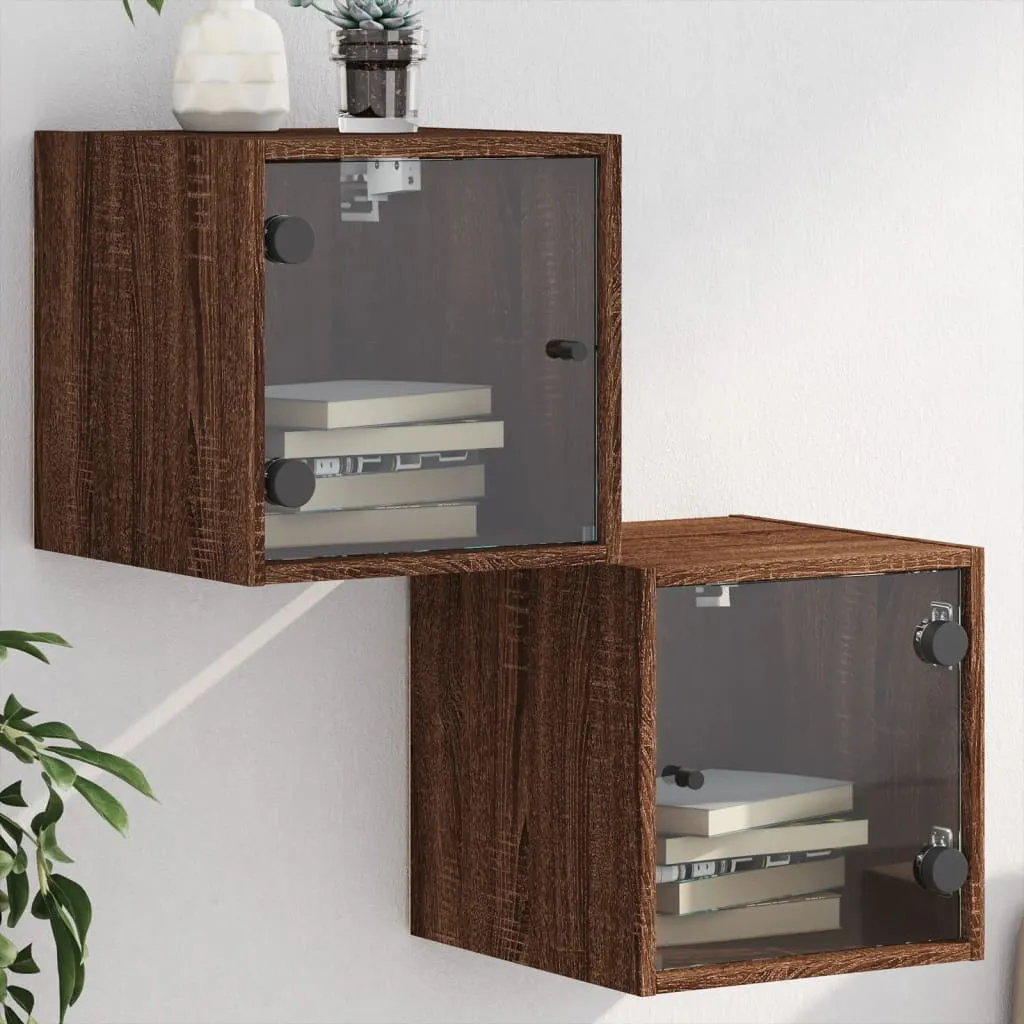 vidaXL Noćni ormarići staklena vrata 2 kom boja hrasta 35x37x35 cm - Venlo