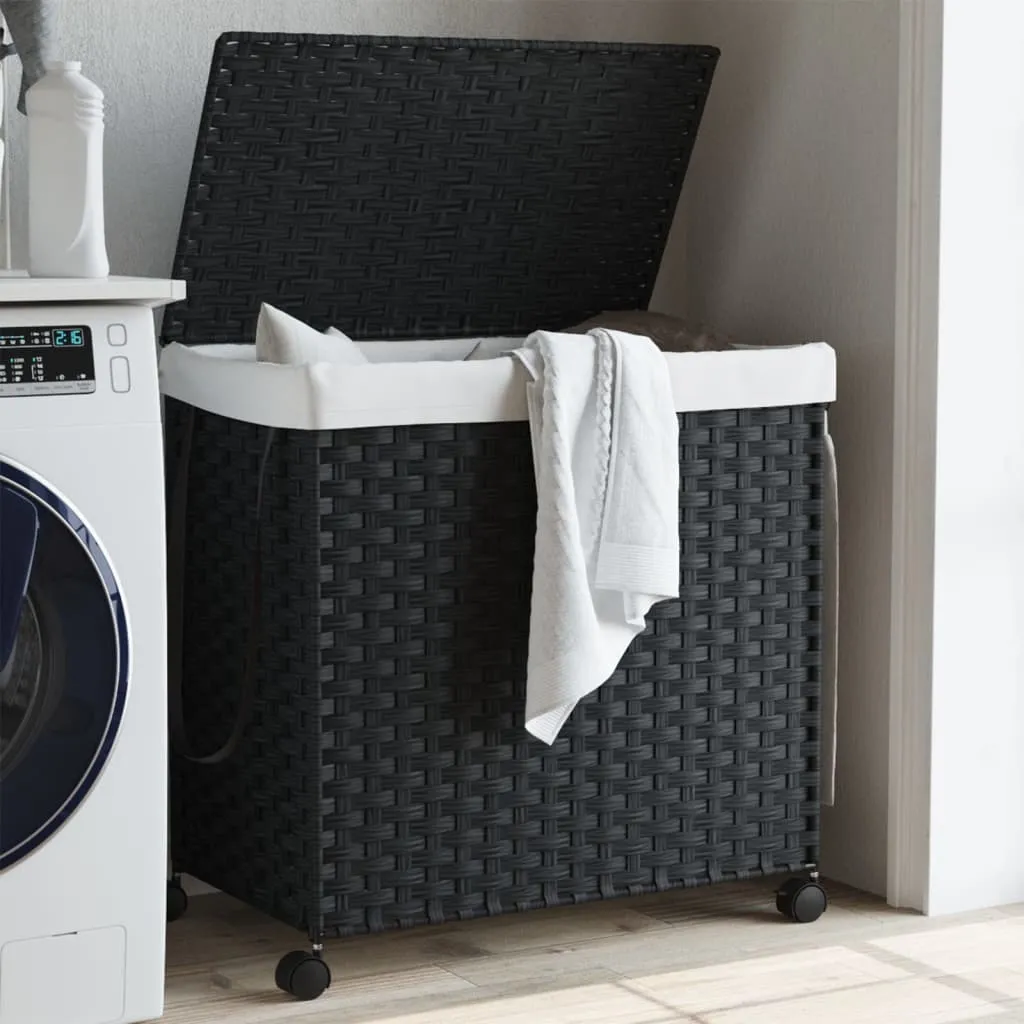 vidaXL Košara za rublje s kotačima crna 60 x 35 x 60,5 cm od ratana - Venlo