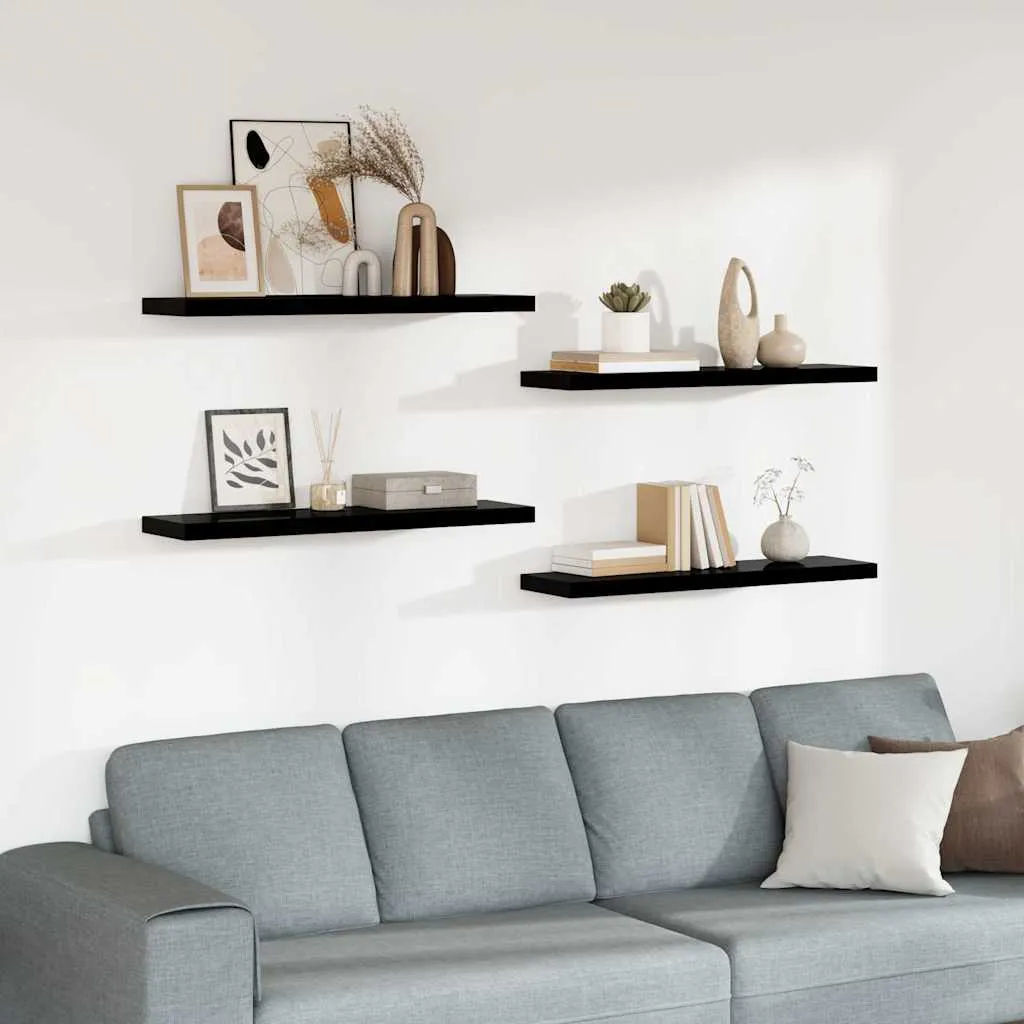 vidaXL Plutajuće zidne police 4 kom sjajne crne 90 x 23,5 x 3,8 cm MDF - Venlo