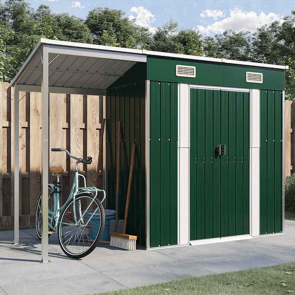 vidaXL Vrtna kućica s produženim krovom zelena 277x107x181 cm čelik - Venlo
