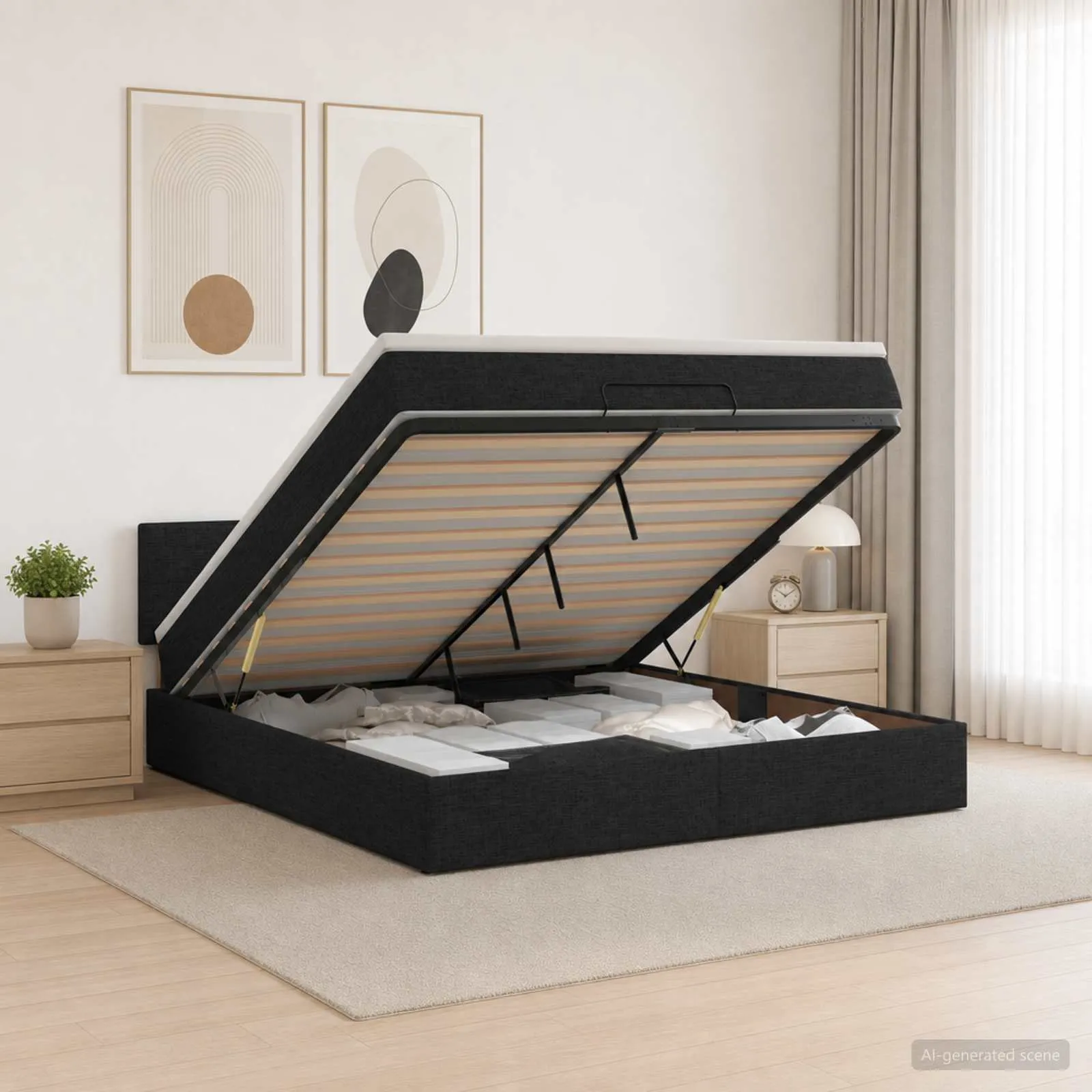 vidaXL Podesivi krevet s madracem Crna 180 x 200 cm Tkanina - Venlo