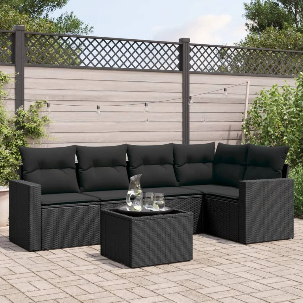 vidaXL 6-dijelni set vrtnih sofa s jastucima crni od poliratana - Venlo