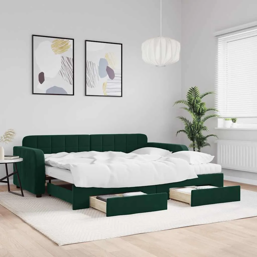 vidaXL Dnevni krevet na razvlačenje tamnozeleni 90 x 200 cm baršunasti - Venlo
