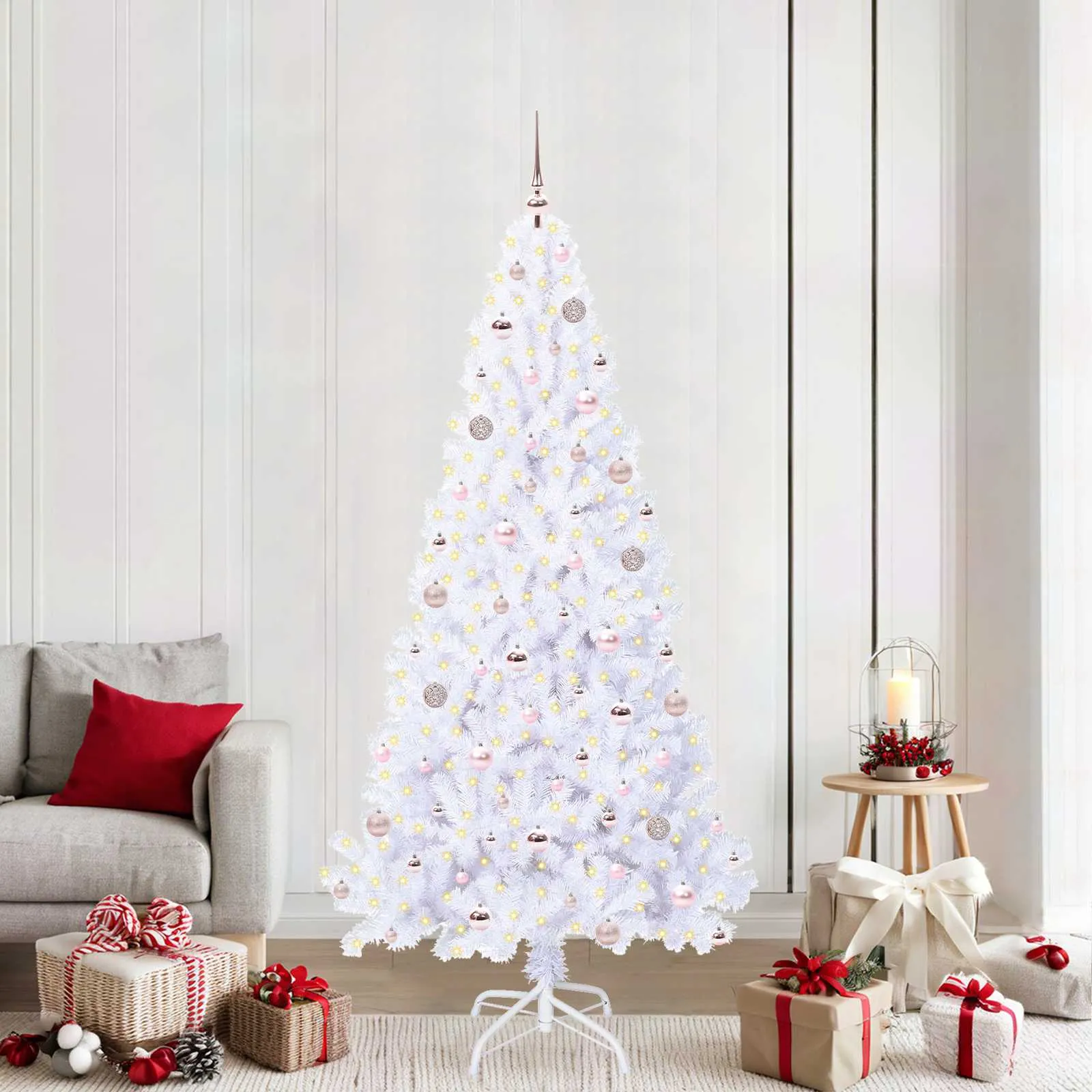vidaxl umjetno božićno drvce s stalakom bijelo 210 cm pvc i čelik - slika 1