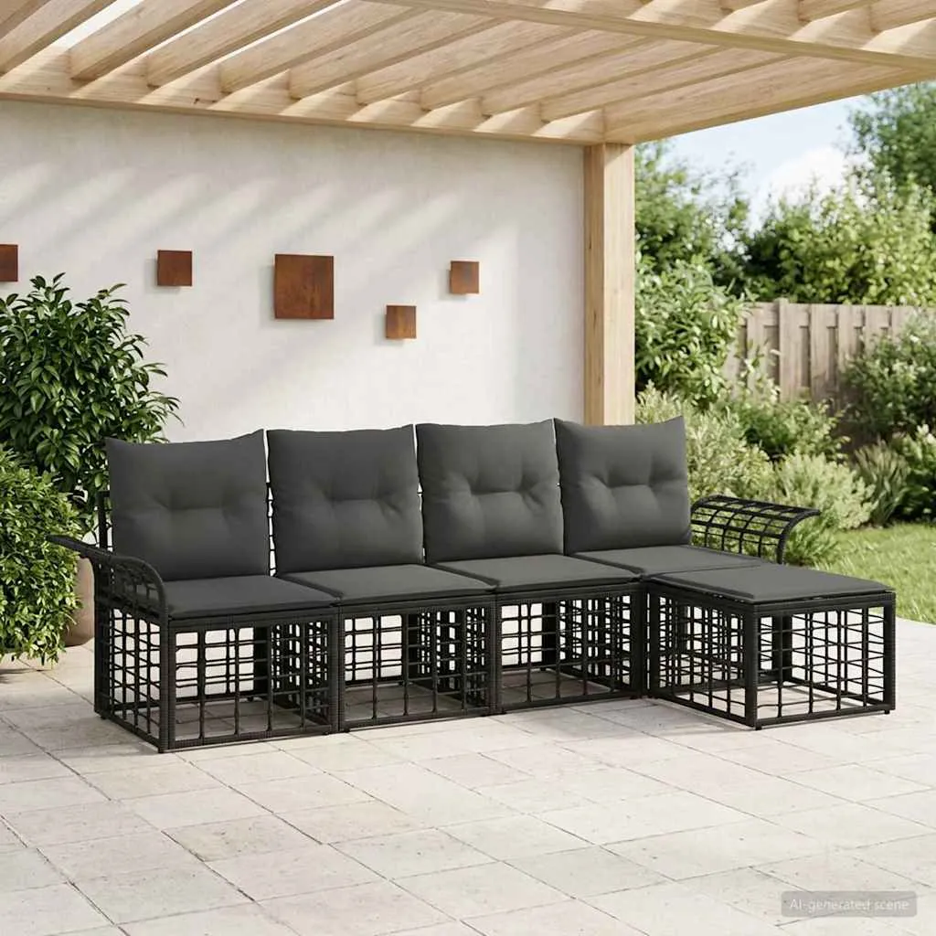 vidaXL Set vanjskih sofa 5 kom. Crna i tamno siva Poliester - Venlo