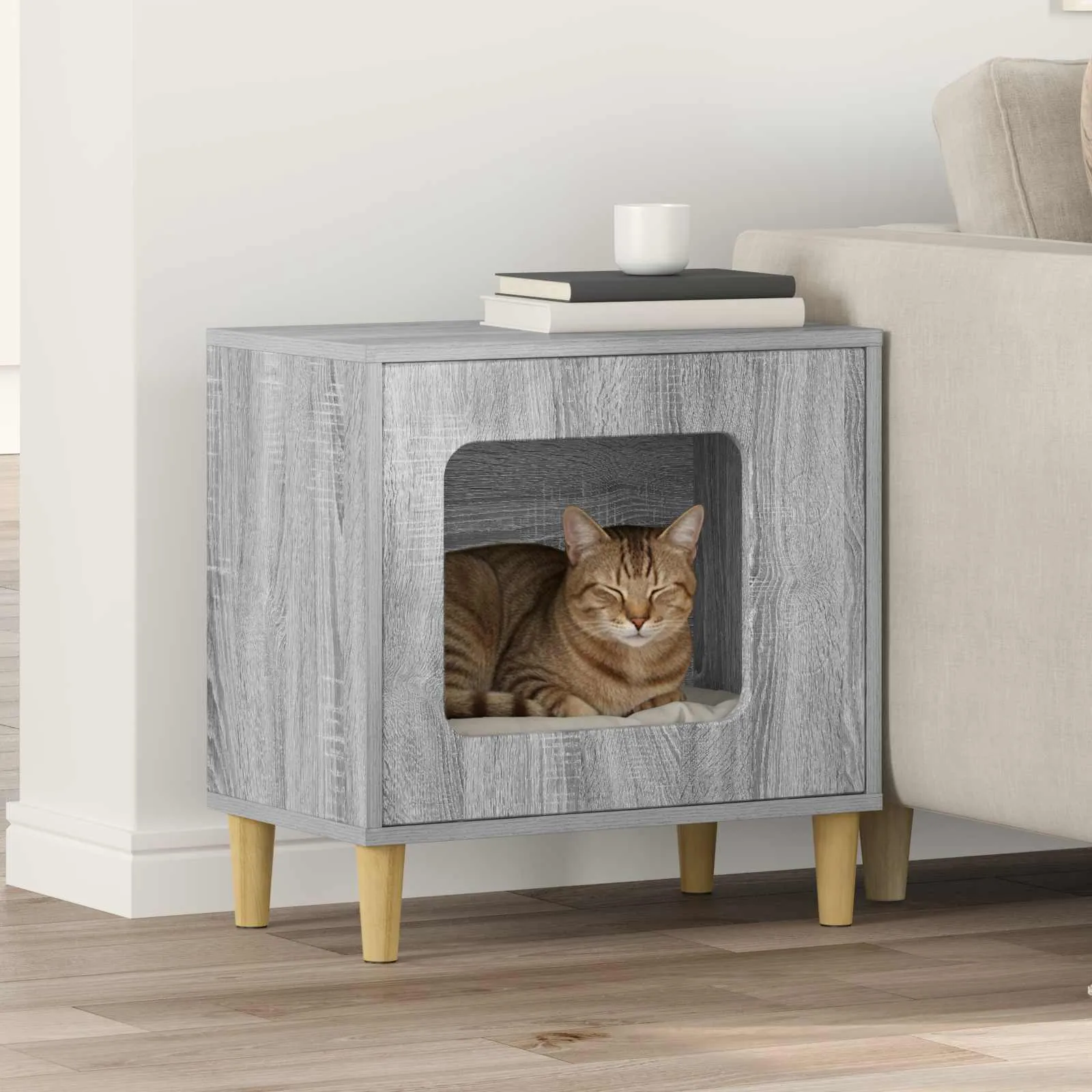 vidaxl mačja kuća siva sonoma 51 x 30 x 52 cm konstruirano drvo - slika 1