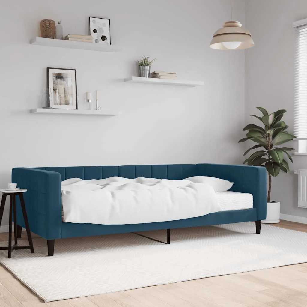 vidaXL Dnevni krevet s madracem plavi 100 x 200 cm baršunasti - Venlo
