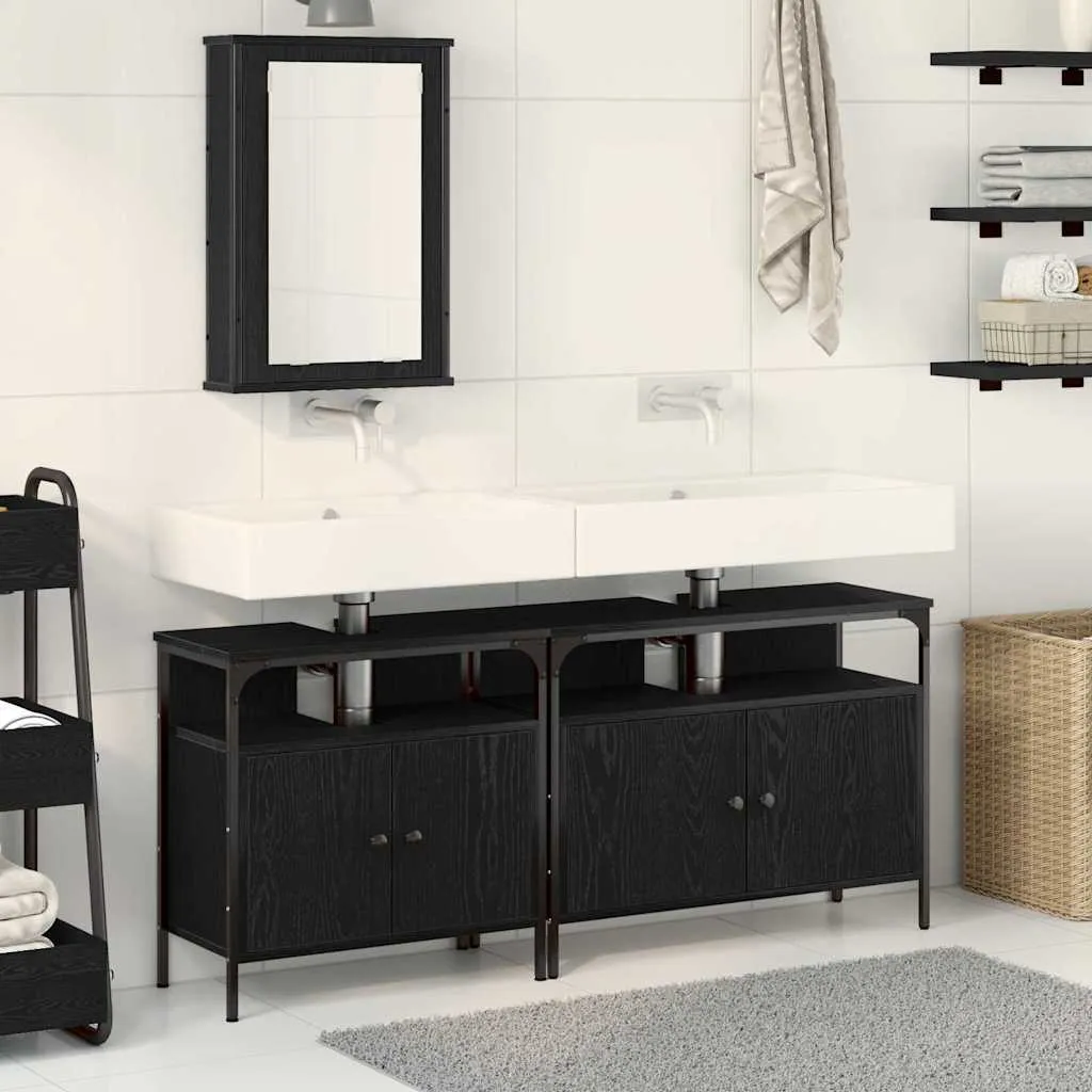 vidaXL Kupaonske jedinice s umivaonikom 3 kom. Crna 80 x 30 x 60 cm - Venlo