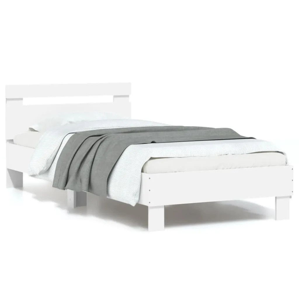 vidaXL Okvir za krevet s uzglavljem i LED svjetlima bijeli 90x200 cm - Venlo