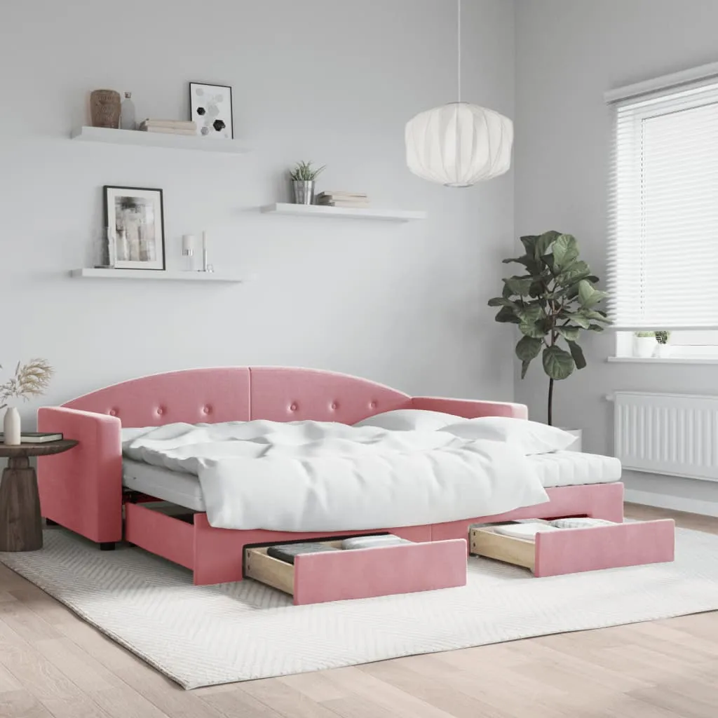 vidaXL Dnevni krevet na razvlačenje ružičasti 90 x 200 cm baršunasti - Venlo