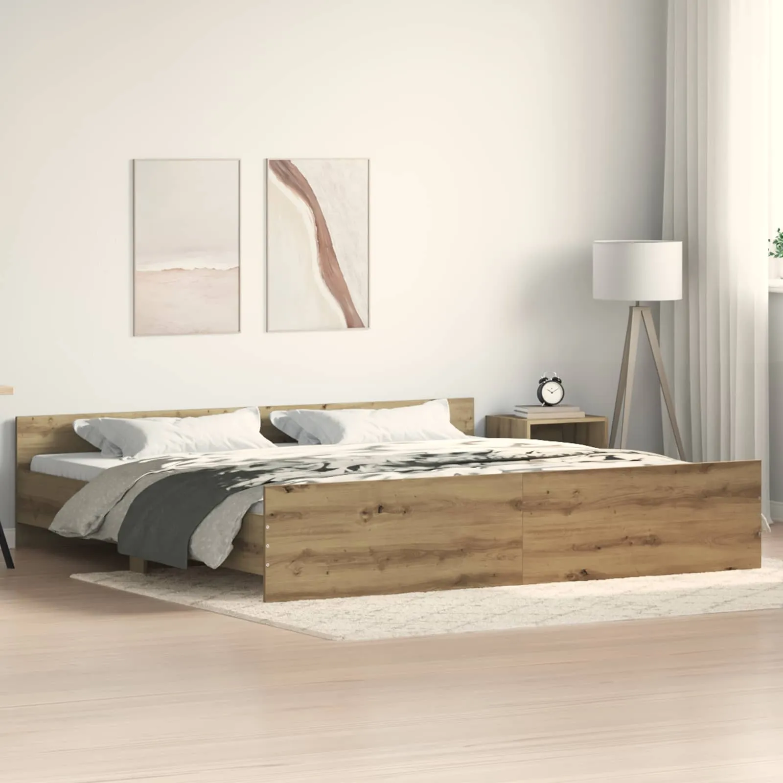 vidaXL Krevetna konstrukcija Umjetnički hrast 203 x 203 x 50 cm - Venlo