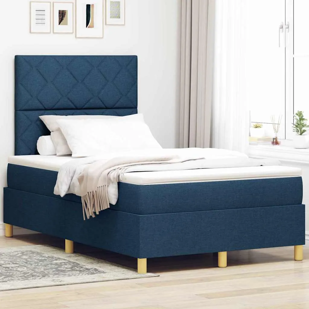 vidaXL Krevet s opruga kutije s uzglavljem Plava 120 x 200 cm tkanina - Venlo