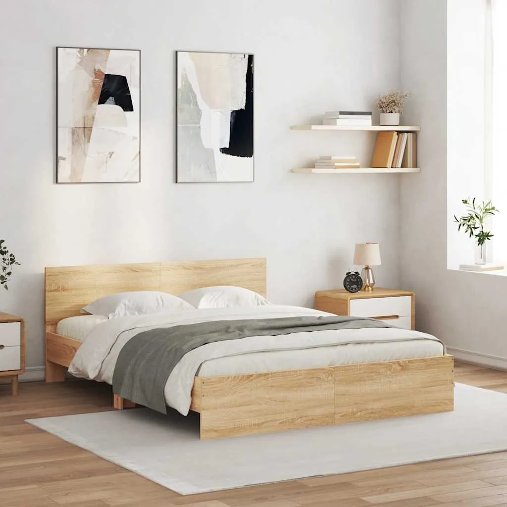 vidaXL Okvir za krevet s uzglavljem i LED boja hrasta sonome 160x200cm - Venlo