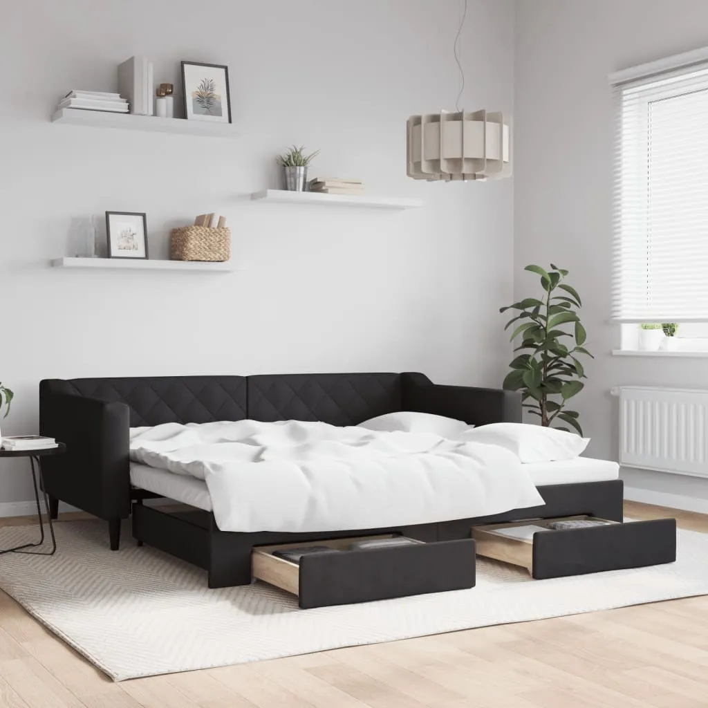 vidaXL Dnevni krevet na razvlačenje s ladicama crni 90x190 cm tkanina - Venlo