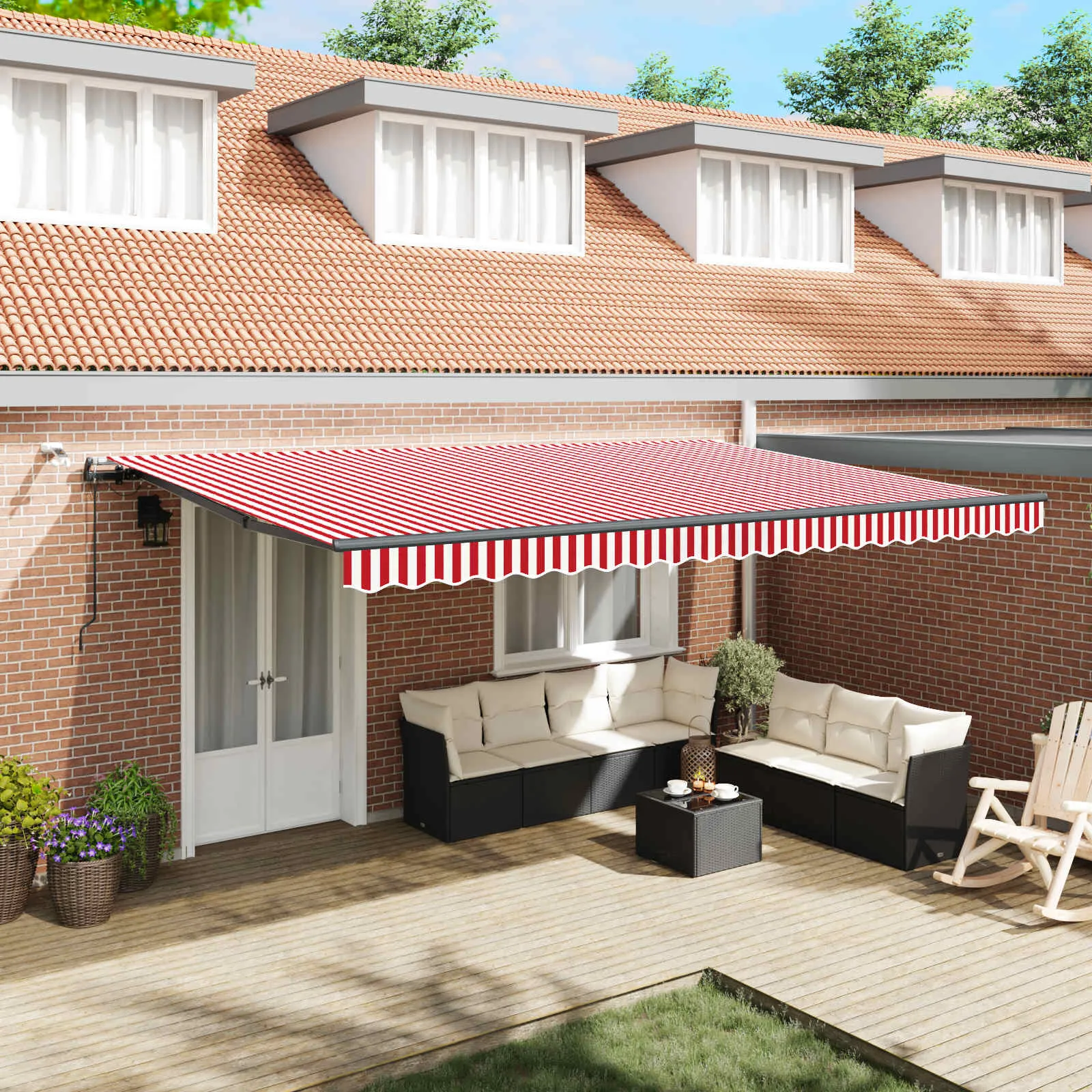 vidaXL Povlačivi tende Crvena i bijela 500 × 300 cm Poliester - Venlo