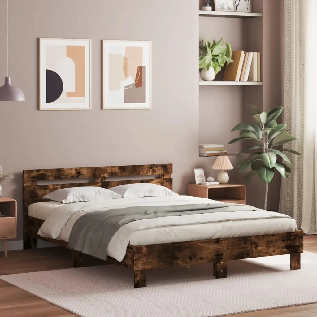 vidaXL Okvir za krevet s uzglavljem i LED boja hrasta 150x200 cm - Venlo