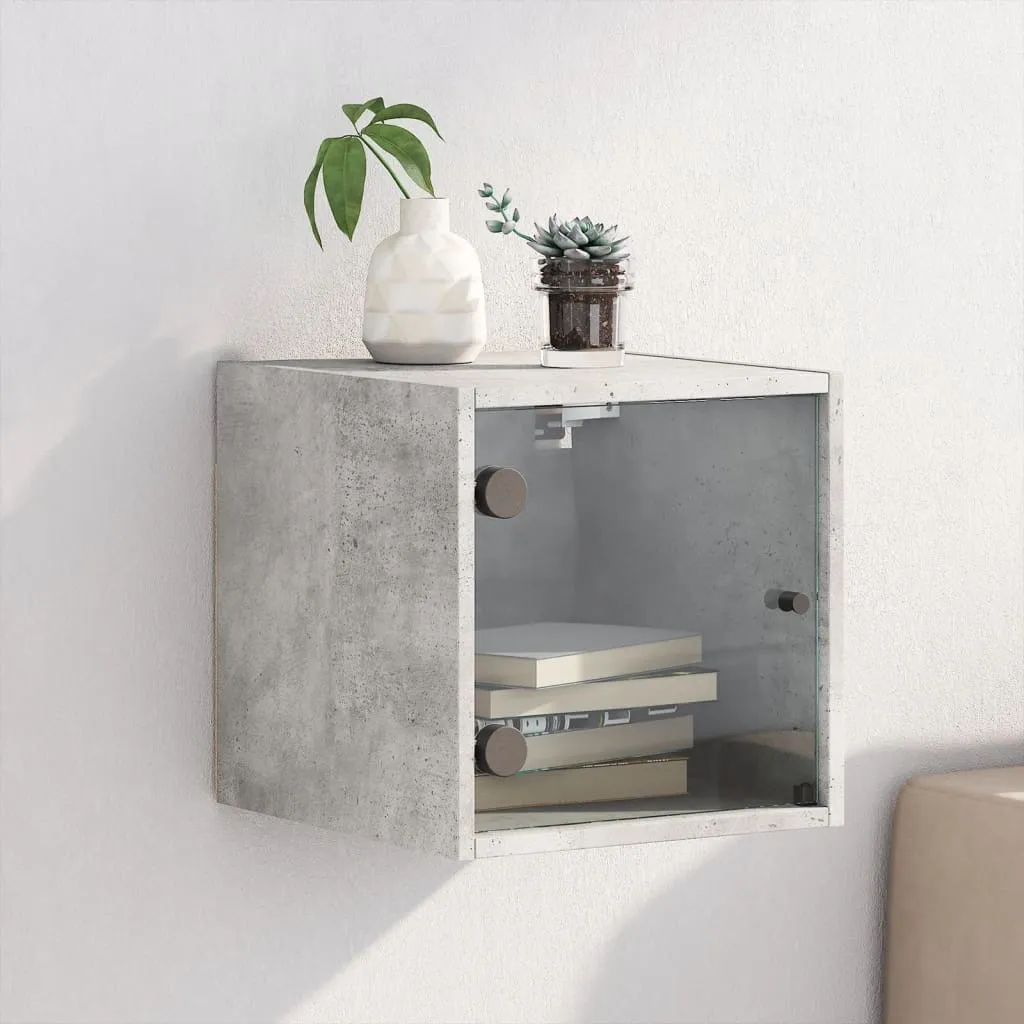 vidaXL Noćni ormarić sa staklenim vratima boja betona 35 x 37 x 35 cm - Venlo