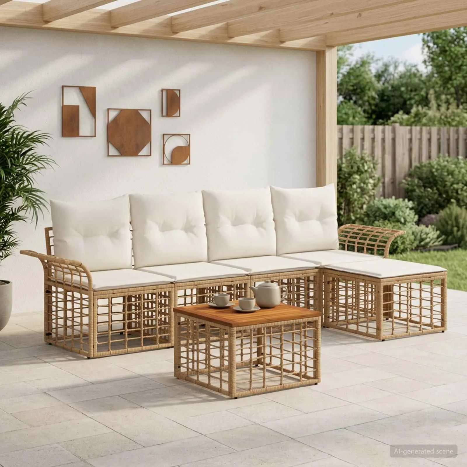 vidaXL Set vanjskih sofa 6 kom. Prirodna i krema bijela Poliester - Venlo