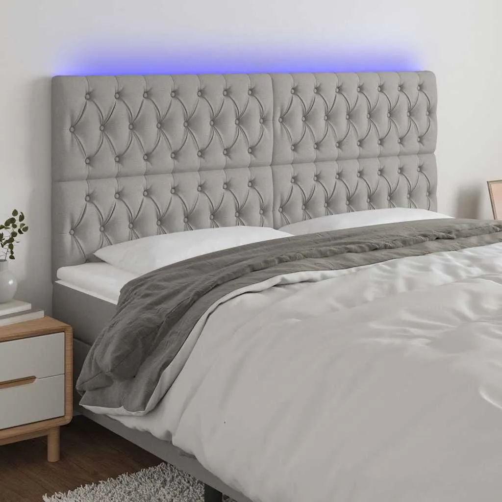 vidaXL LED uzglavlje svjetlosivo 200x7x118/128 cm od tkanine - Venlo