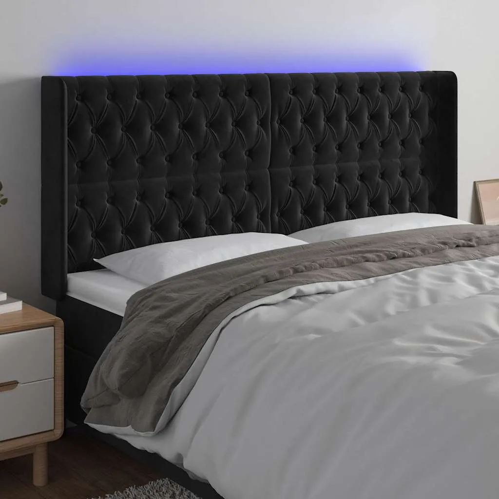 vidaXL LED uzglavlje crno 203 x 16 x 118/128 cm baršunasto - Venlo