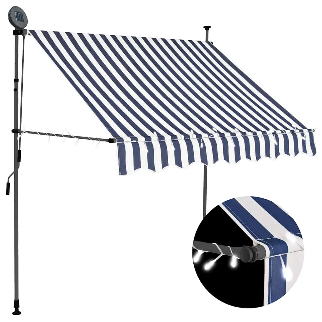 vidaXL Tenda na ručno uvlačenje s LED svjetlima 200 cm plavo-bijela - Venlo