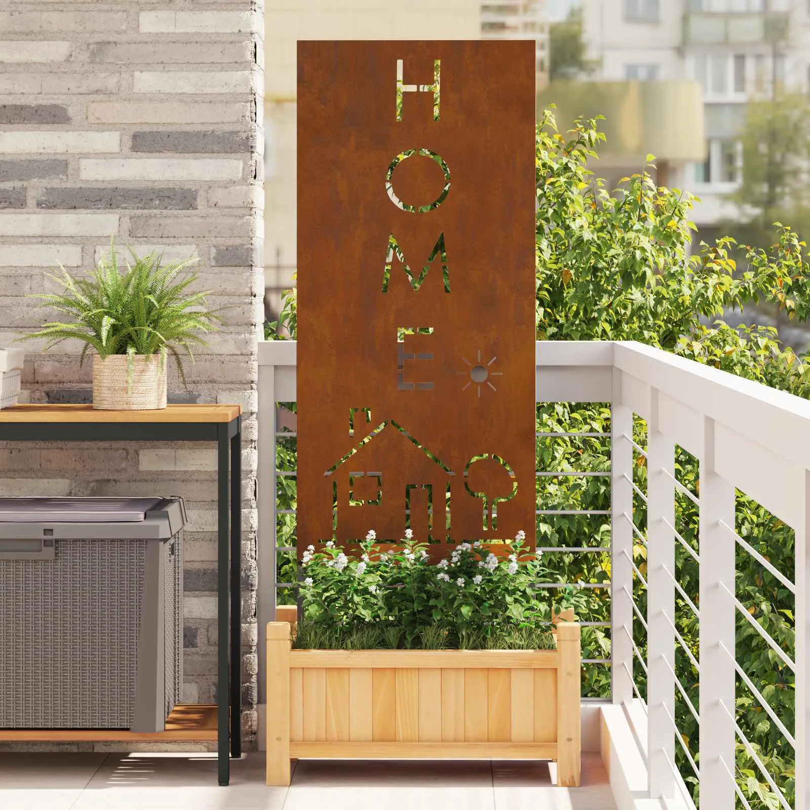 vidaxl privatnost u vrtu rezbarija rđa 50 x 140 cm - slika 1