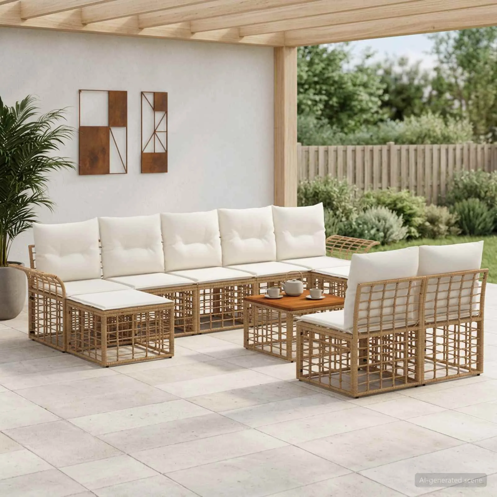vidaXL Set vanjskih sofa 10 kom. Prirodna i krema bijela Poliester - Venlo
